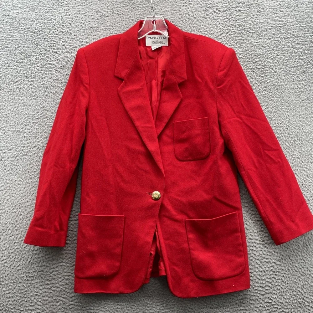 Vintage Lynn Green Wool Blazer Women 10 Red Gold Button Corpcore Career Business